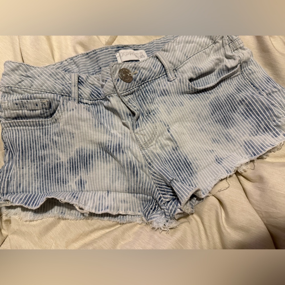 Y2K Express Striped Blue Denim Women Shorts